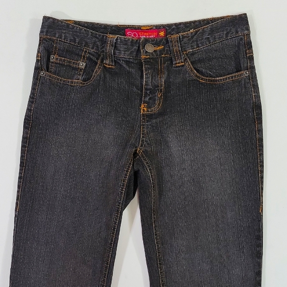 SO ♡ Black STRETCH Denim Gold Trim Stitching Fit 'n Flare Jeans 1 - Picture 5 of 14